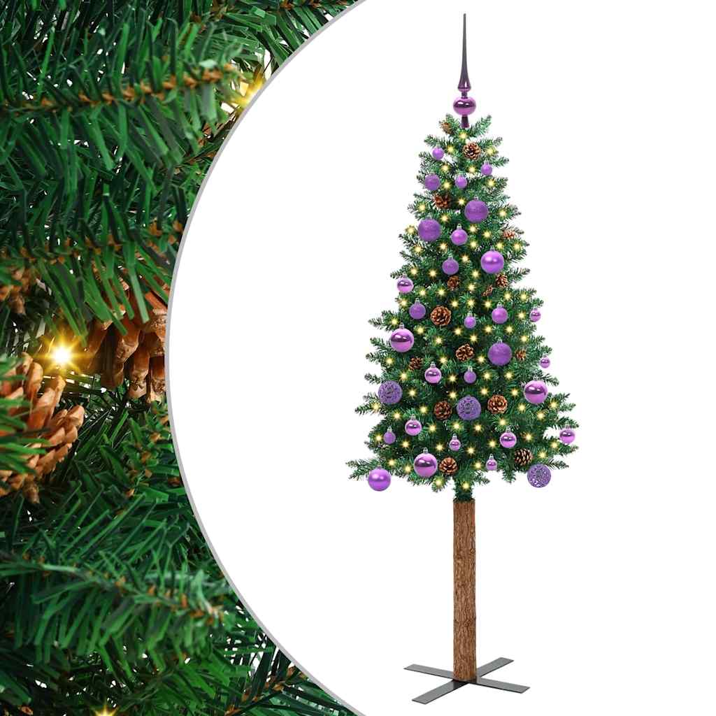 Slim Christmas Tree Green 150 cm PVC and Solid Pine wood